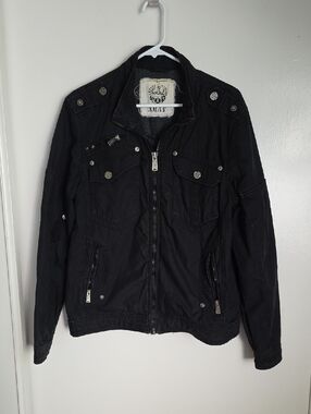 Men's Black Military-Style Zip Jacket by AMARY